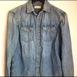 All Saints Button Down Snap Denim Chambray Shirt AllSaints XS